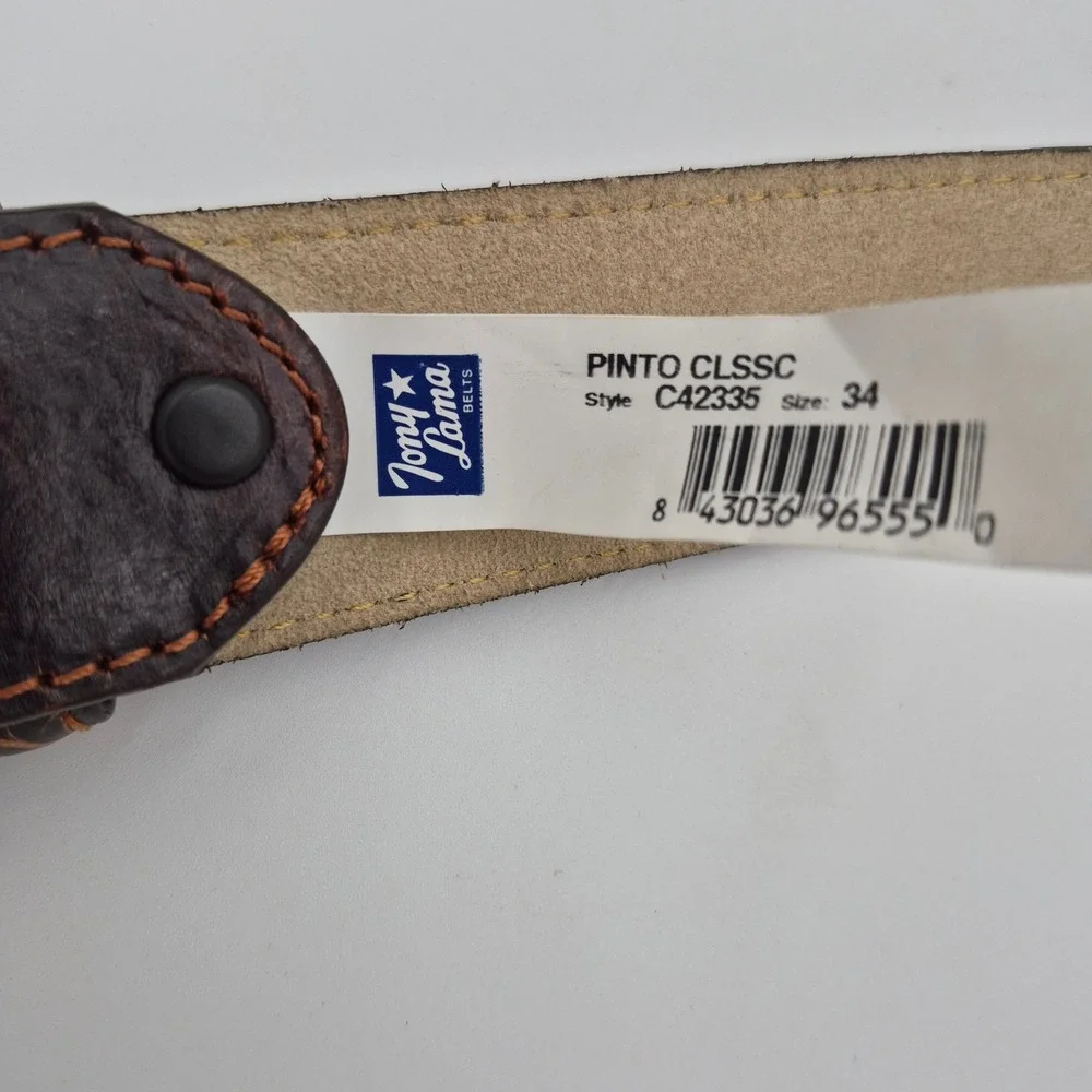 Tony Lama Mens Pinto Classic Brown Leather Tooled Western Belt C42335 Size 34